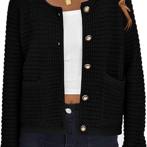 Women Knit Cardigan Sweaters Fall Fashion Long Sleeve Open Front Button Down Tre - Picture 1 of 8